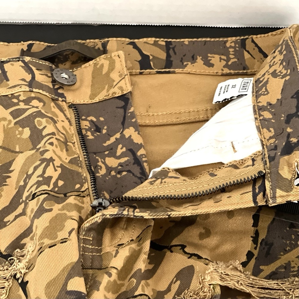 KDNK Mens Forest Camo Brown Pants 32/31.5 Skinny Ripped Patches Outdoor Jeans - Picture 12 of 16